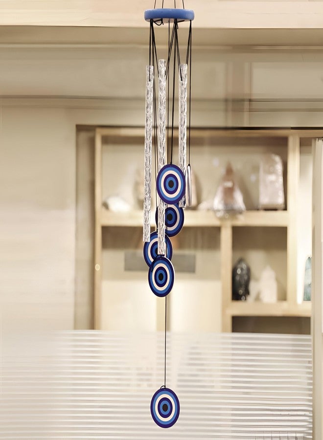 sculpmart Evil Eye Wind Chimes for Balcony & Positive Energy - 5 Metal Pipes with Nylon Thread & 6 Wooden Evil Eyes with Melody Sound for Relaxation and Calmness - Image 5